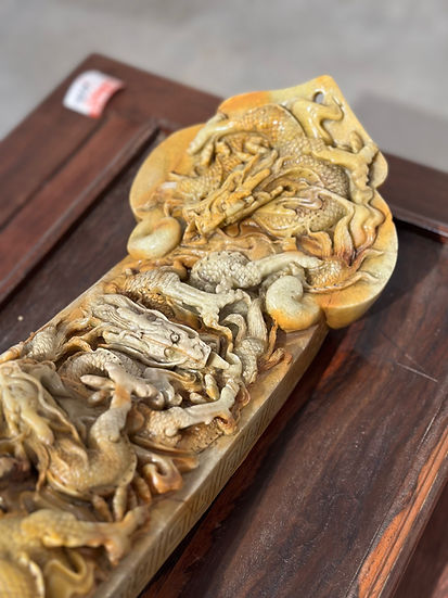 Traditional Chinese Dragon Carved LaoLing Stone Ceremonial Scepter (RuYi)