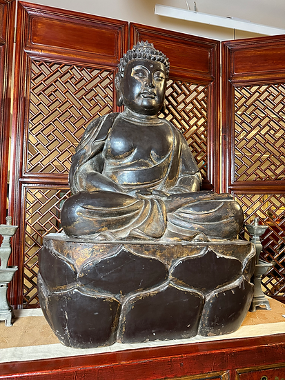 200 Year Old Antique Carved Wooden Buddha Statue
