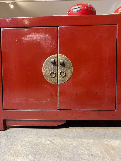 Traditional Chinese Red Painted Elm Wood Sideboard - Red (M6-1360)