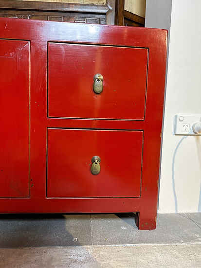 4 Drawer Red Painted Elm Wood Sideboard - Red (S4-1360)