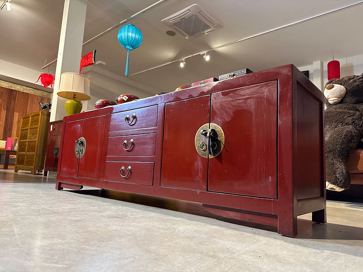 Traditional Chinese Red Painted Elm Wood Sideboard - Red (M6-1360)