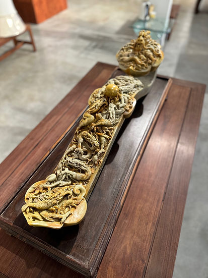 Traditional Chinese Dragon Carved LaoLing Stone Ceremonial Scepter (RuYi)