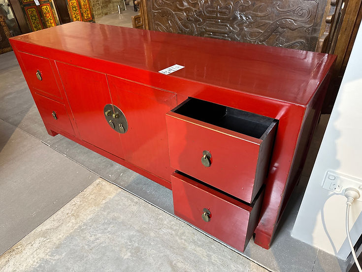 4 Drawer Red Painted Elm Wood Sideboard - Red (S4-1360)