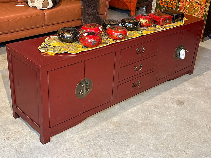 Traditional Chinese Red Painted Elm Wood Sideboard - Red (M6-1360)
