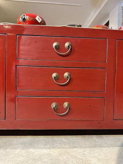 Traditional Chinese Red Painted Elm Wood Sideboard - Red (M6-1360)