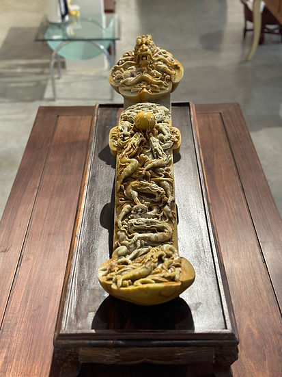 Traditional Chinese Dragon Carved LaoLing Stone Ceremonial Scepter (RuYi)