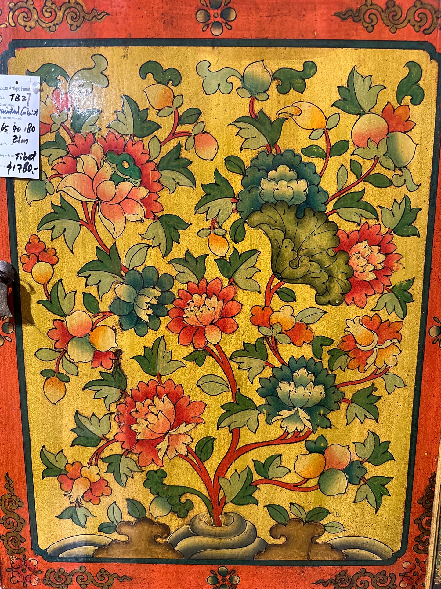 Traditional Tibetan Flower Design Painted Tall Cabinet