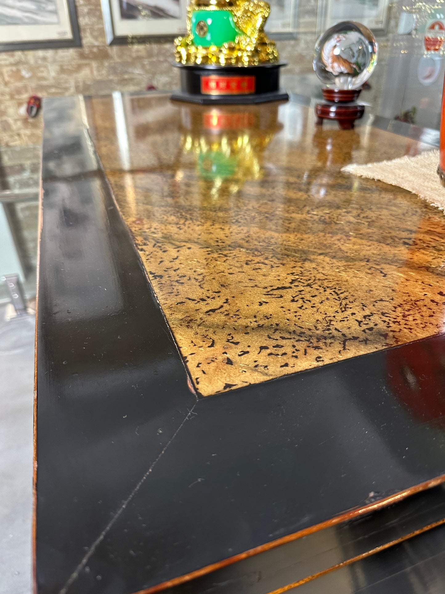 Marble Top Black Lacquer Elm Wood Desk