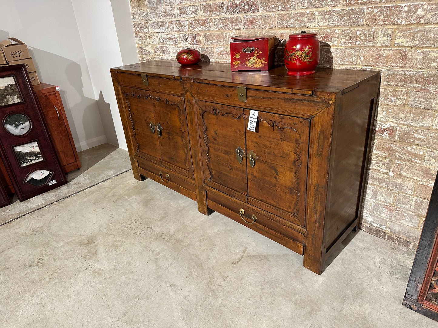 Traditional Chinese 19th Century Elm Wood Sideboard