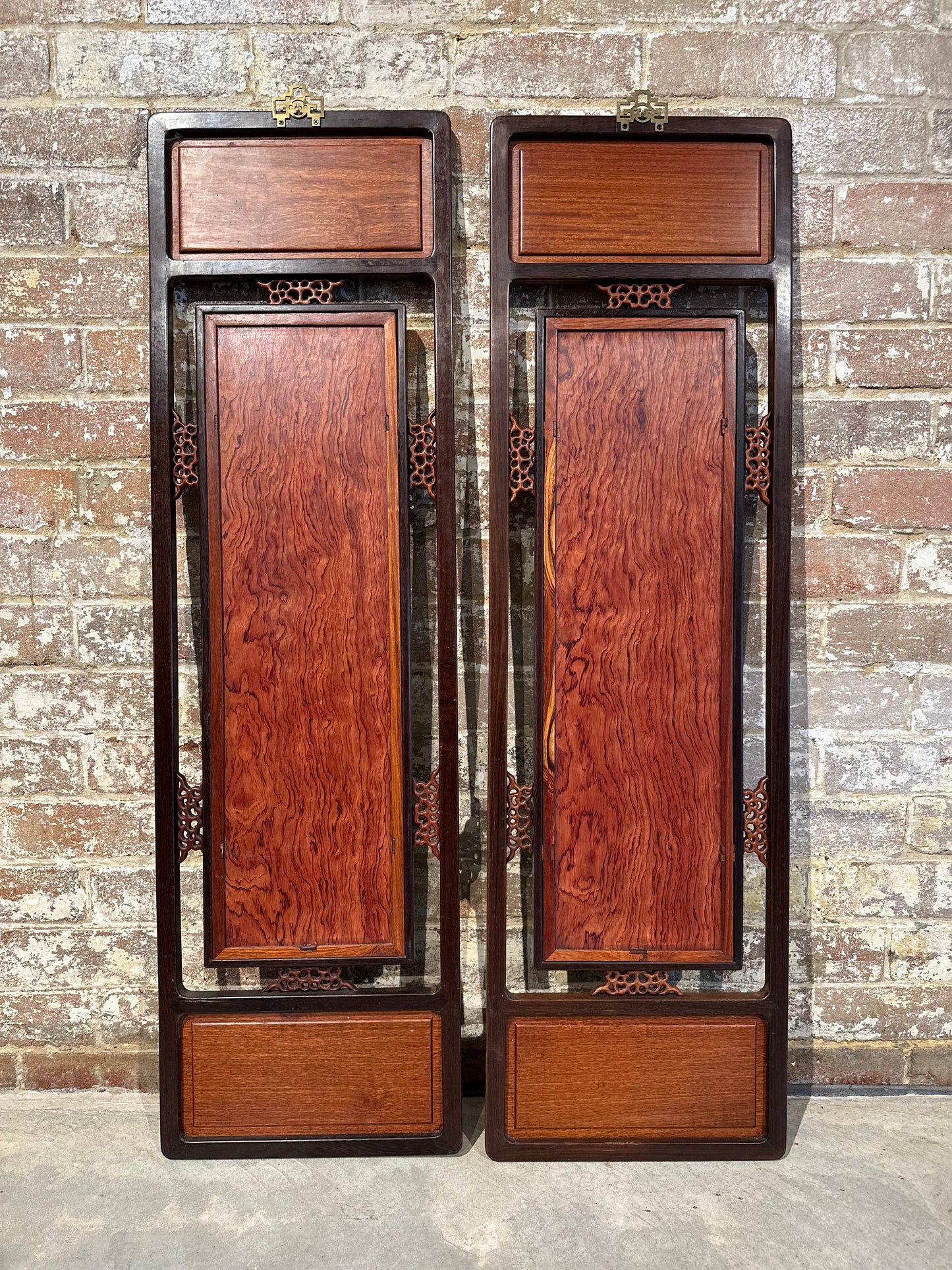 Set of 2 Traditional Chinese Hand-Painted Porcelain Panel in Rosewood Frame - Large