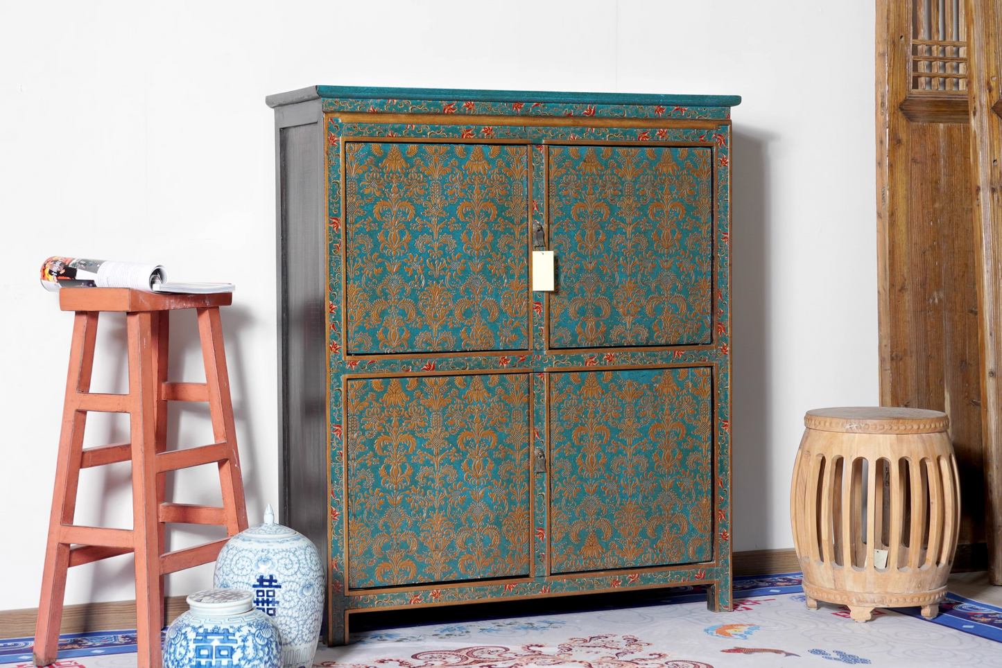 Tibetan 4 Door Mid-Sized Cabinet