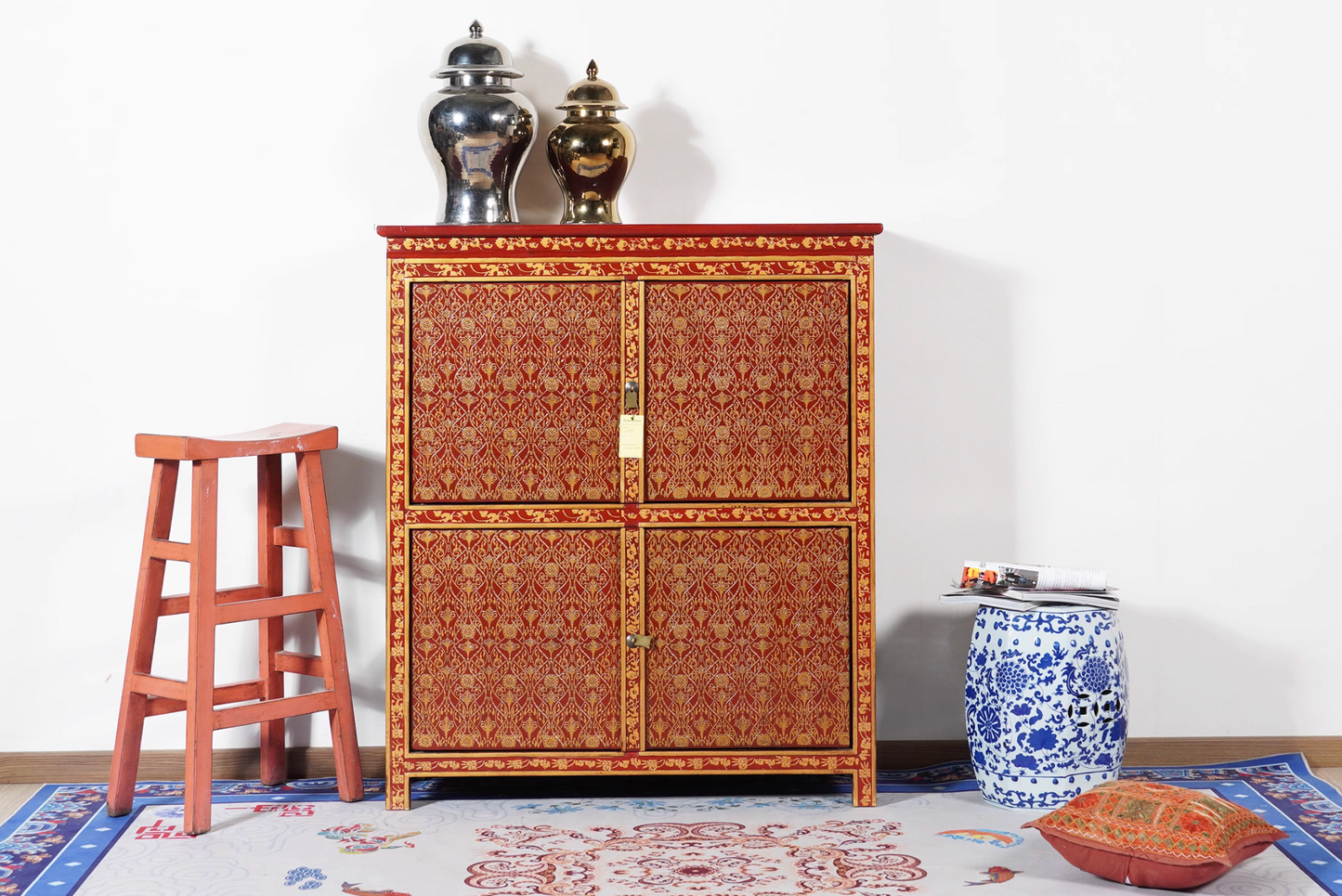 Tibetan 4 Door Mid-Sized Cabinet