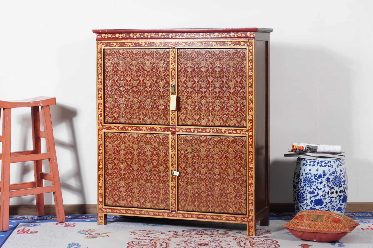 Tibetan 4 Door Mid-Sized Cabinet
