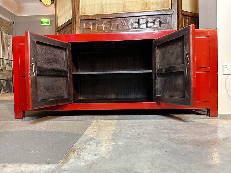 4 Drawer Red Painted Elm Wood Sideboard - Red (S4-1360)