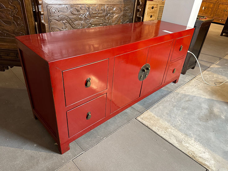 4 Drawer Red Painted Elm Wood Sideboard - Red (S4-1360)