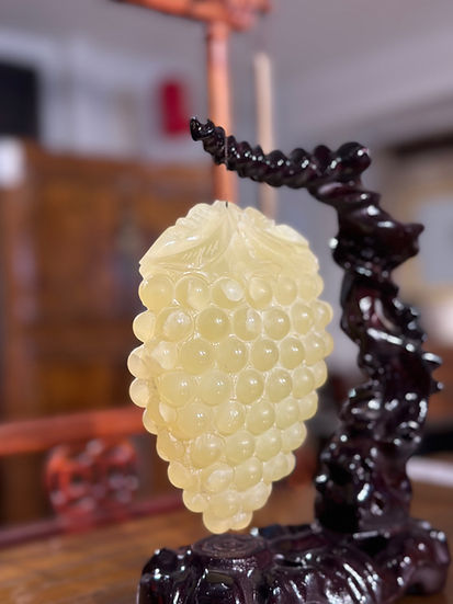 Traditional Chinese Luxe Jade Carving of Grape Display