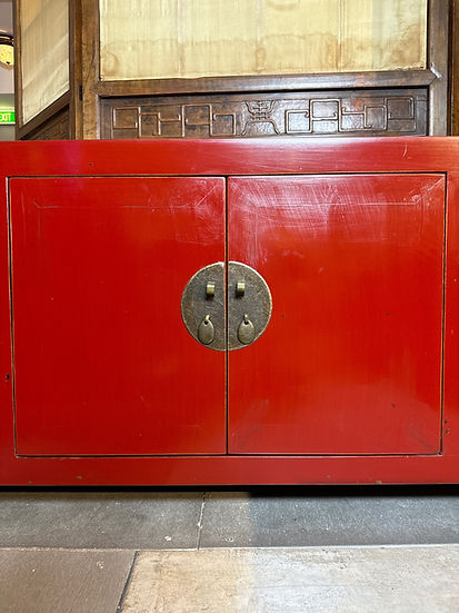 4 Drawer Red Painted Elm Wood Sideboard - Red (S4-1360)