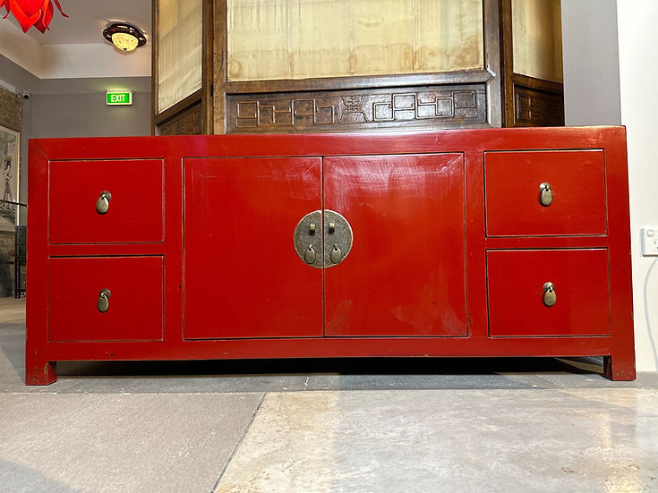 4 Drawer Red Painted Elm Wood Sideboard - Red (S4-1360)