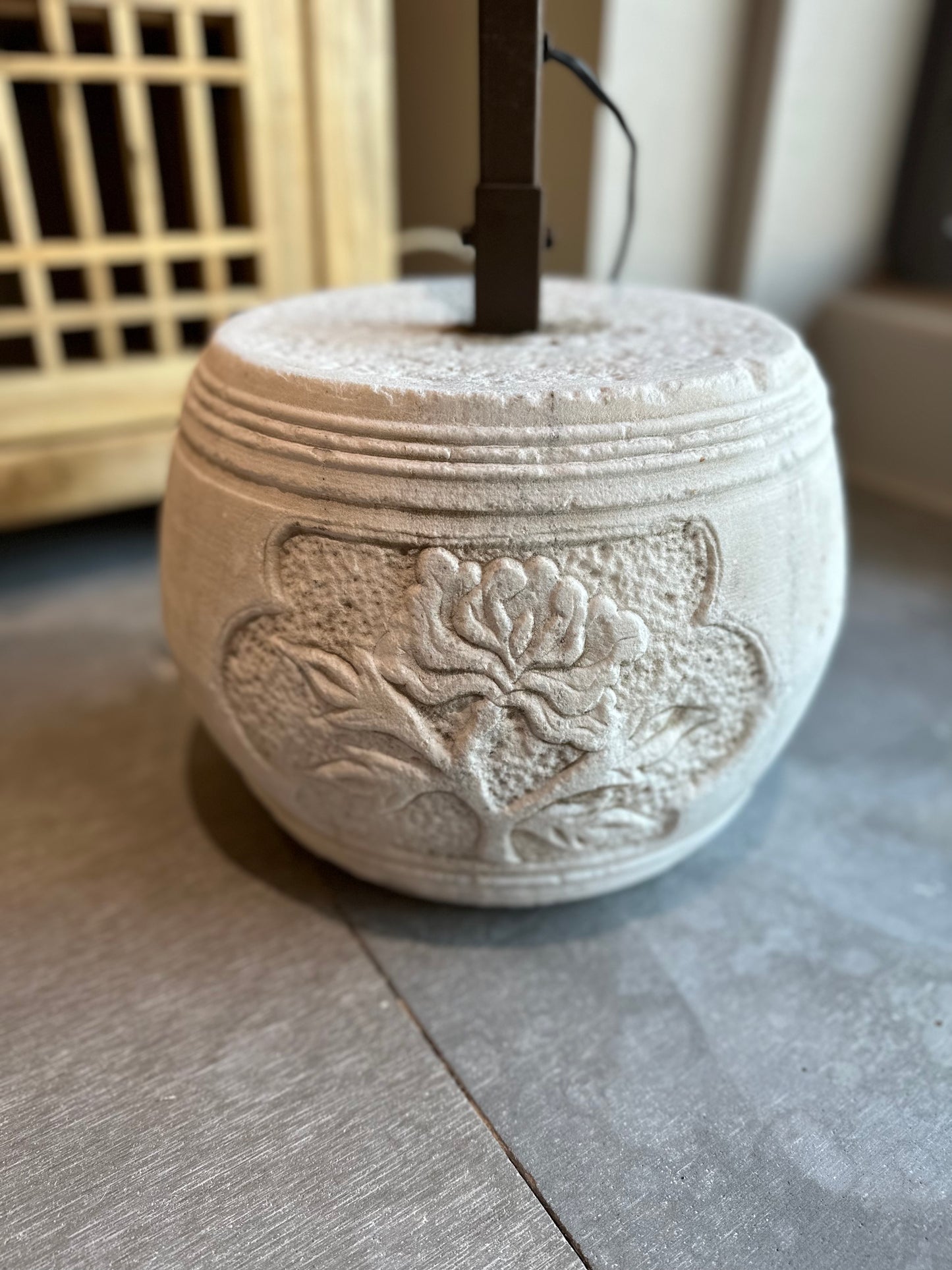 Chinese Prosperity Red Lantern with Antique White Stone Base