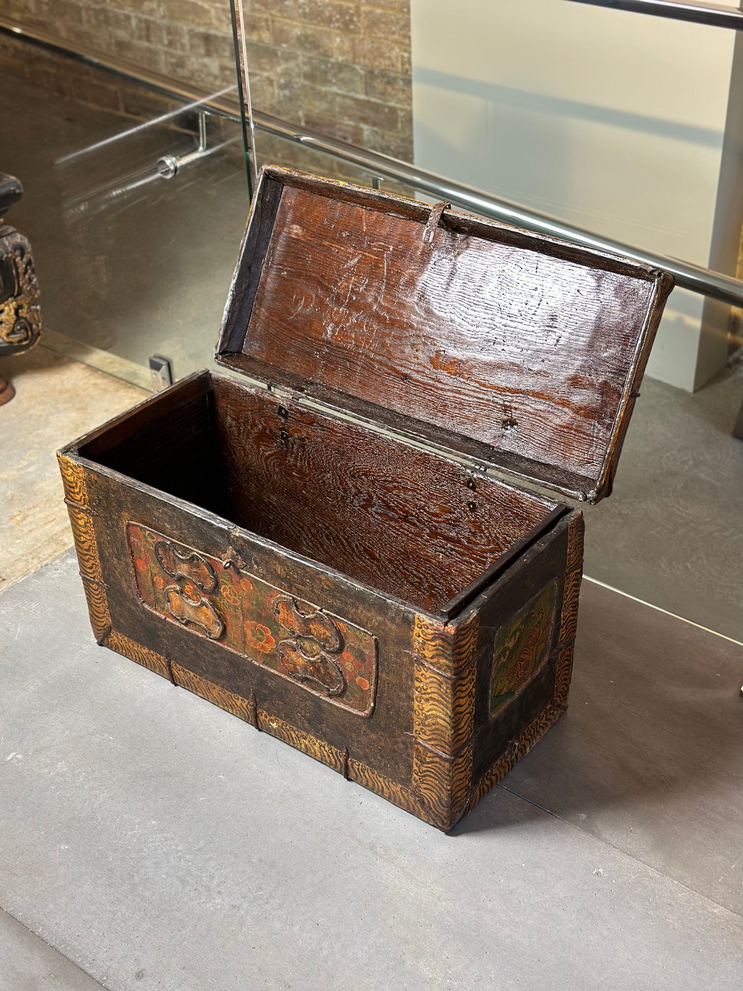 100 Year Old Mongolian Painted Leather Trunk