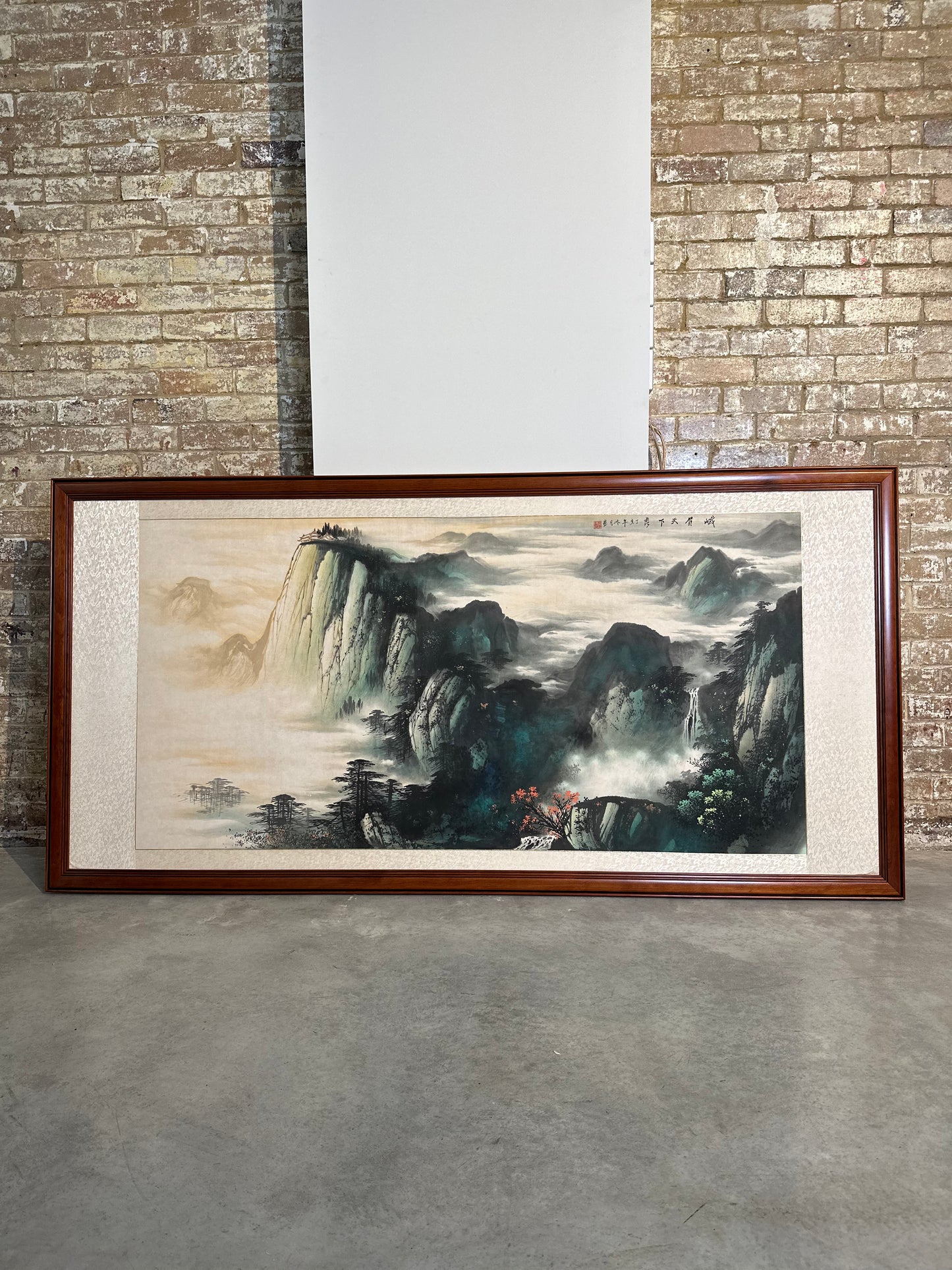 Framed Traditional Chinese Painting of Mountain Range